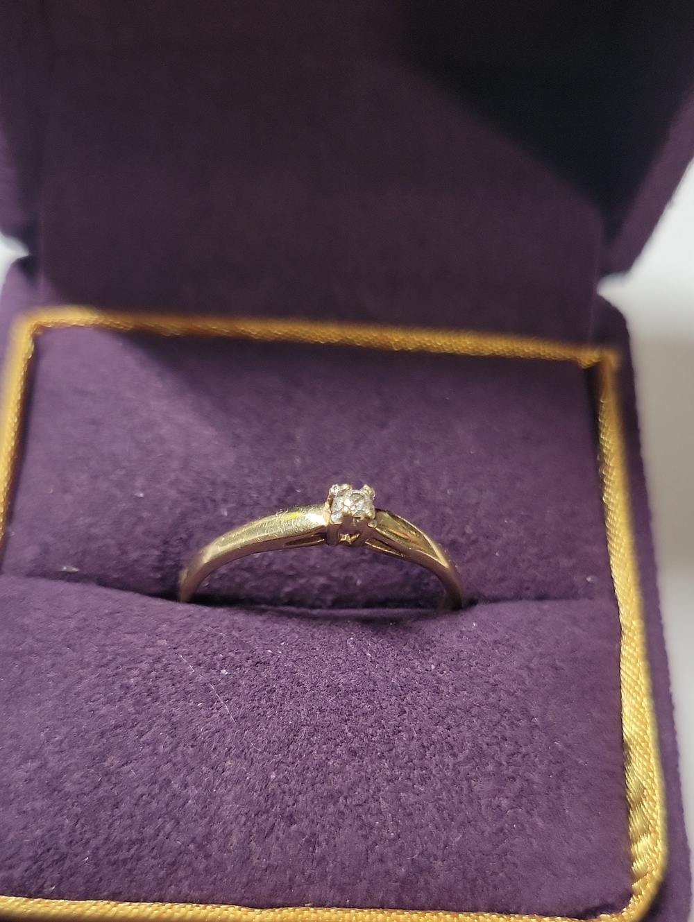 10k Small Gold Solitaire Diamond Accent Ring - Gold